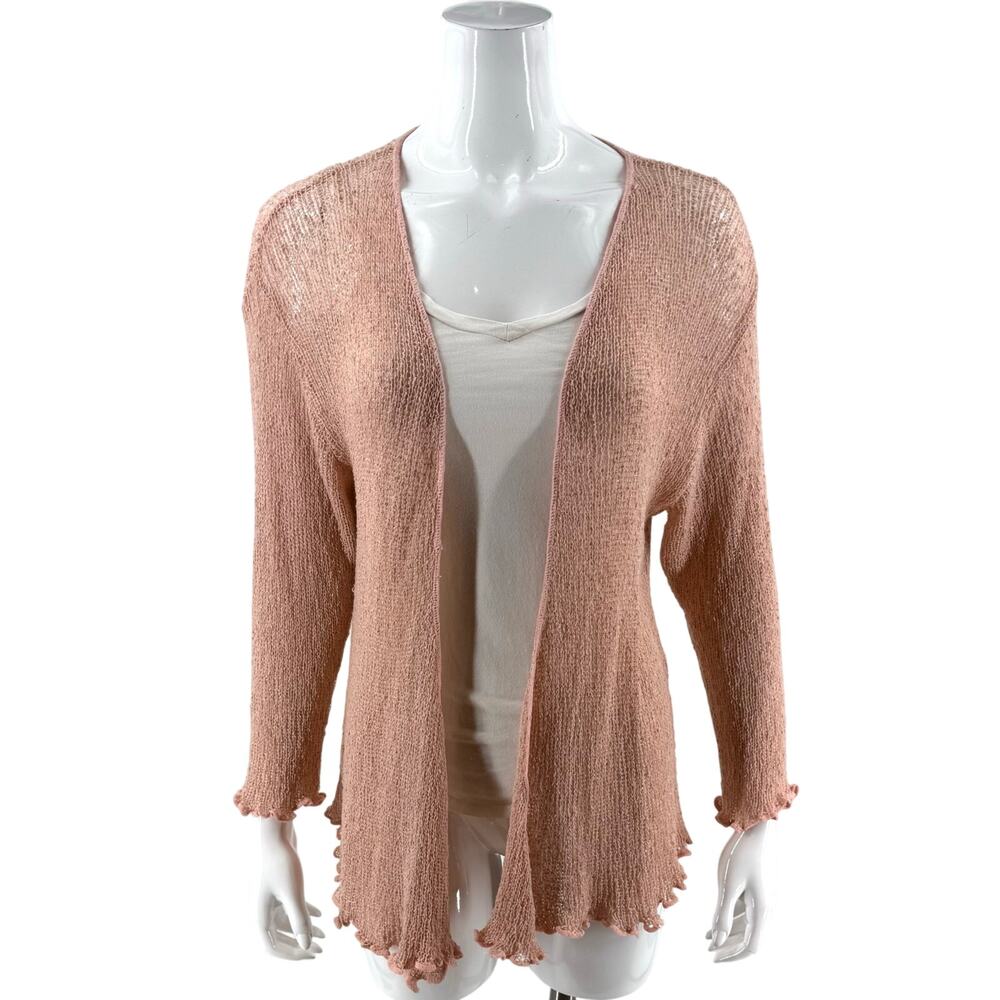 Kaktus Womens Lightweight Cardigan Sweater Size L/XL Pink Open Knit 3/4 Sleeve